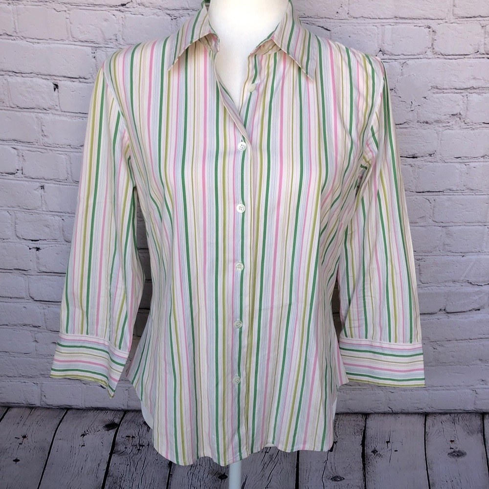 J Crew Shirt Pink and Green Striped Button Down Size 6